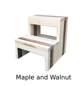 Two Step Stool Wood Modern by CW Furniture Footstool Custom Handmade Personalized Engraved Wooden Maple Walnut Hickory Bed Kitchen Bathroom Kids