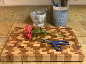 End Grain Hickory Wood Cutting Board Butcher Block by CW Furniture Custom Beeswax and Orange Oil Solid Hardwood Kitchen Personalized Engraved