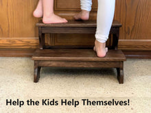 Load image into Gallery viewer, Two Step Stool Wood 20” Long Handicapped Elderly Custom Handmade Personalized Engraved Bed Kitchen Bathroom Solid Hardwood Kids