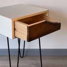 Load image into Gallery viewer, Live Edge Wood Nightstand Hairpin Legs by CW Furniture Custom Reclaimed Rustic Modern White Drawer Side Table End Table Accent Console Metal Bedroom