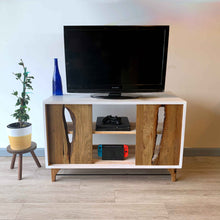 Load image into Gallery viewer, Live Edge Wood TV Console Table by CW Furniture Custom Reclaimed Rustic Modern White Drawer Side Table End Table Accent Metal Living Room Sofa
