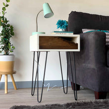 Load image into Gallery viewer, Live Edge Wood Nightstand Hairpin Legs by CW Furniture Custom Reclaimed Rustic Modern White Drawer Side Table End Table Accent Console Metal Bedroom