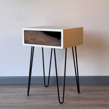 Load image into Gallery viewer, Live Edge Wood Nightstand Hairpin Legs by CW Furniture Custom Reclaimed Rustic Modern White Drawer Side Table End Table Accent Console Metal Bedroom