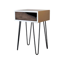 Load image into Gallery viewer, Live Edge Wood Nightstand Hairpin Legs by CW Furniture Custom Reclaimed Rustic Modern White Drawer Side Table End Table Accent Console Metal Bedroom