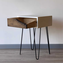 Load image into Gallery viewer, Live Edge Wood Nightstand Hairpin Legs by CW Furniture Custom Reclaimed Rustic Modern White Drawer Side Table End Table Accent Console Metal Bedroom