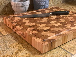 End Grain Hickory Wood Cutting Board Butcher Block by CW Furniture Custom Beeswax and Orange Oil Solid Hardwood Kitchen Personalized Engraved