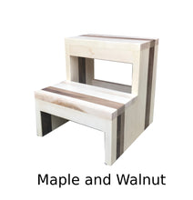 Load image into Gallery viewer, Two Step Stool Wood Modern by CW Furniture Footstool Custom Handmade Personalized Engraved Wooden Maple Walnut Hickory Bed Kitchen Bathroom Kids