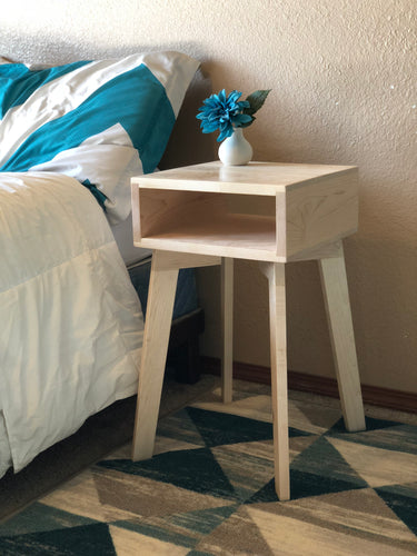 Side Table Wood Modern with Shelf by CW Furniture Nightstand End Table Accent Maple Walnut Oak Birch Handmade Custom Minimalist Living Room Bedroom